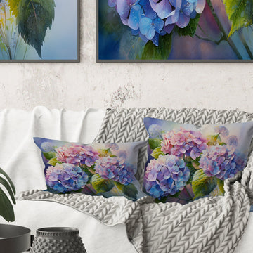 Pink And Purple Hydrangea Sunset - Hydrangea Throw Pillow